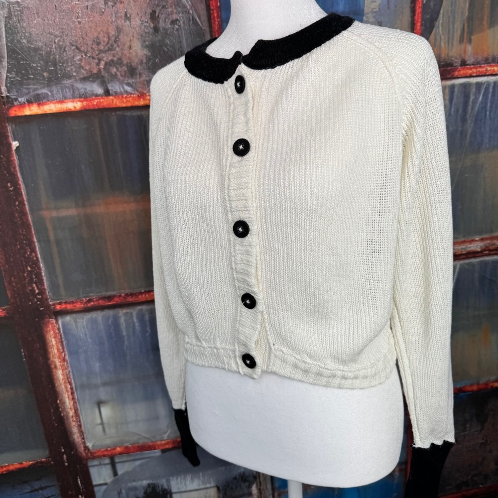 Free People We The Free Lili Linen Cardigan White Black Combo Size Small